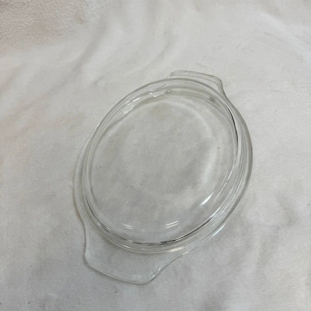 Clear Glass Oval Baking Dish Replacement Lid Or‎ Pie Plate Handle Fire King
